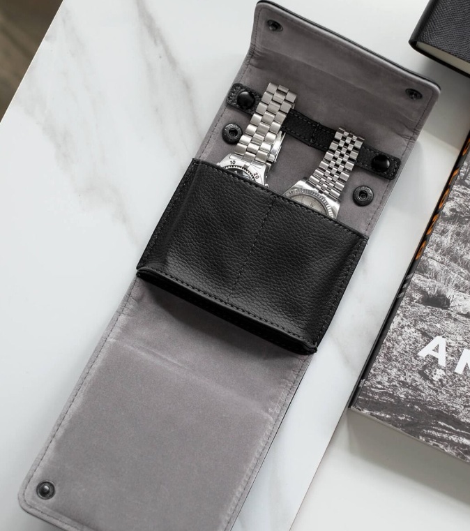Fodral för 2 Klockor, STACKERS WATCH WRAP, 14,5 x 11 x 2,5 cm, Svart