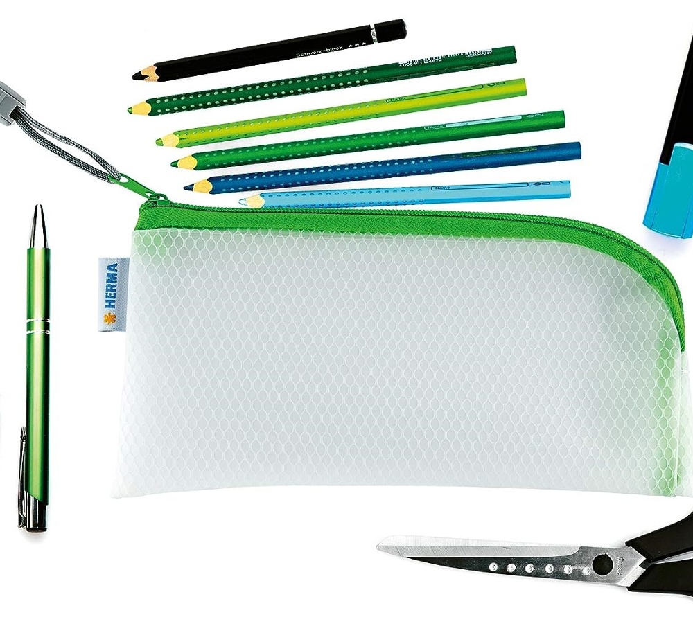 Fodral med dragkedja, UNIVERSAL ETUI, 23 x 11 cm, Transparent / Grön