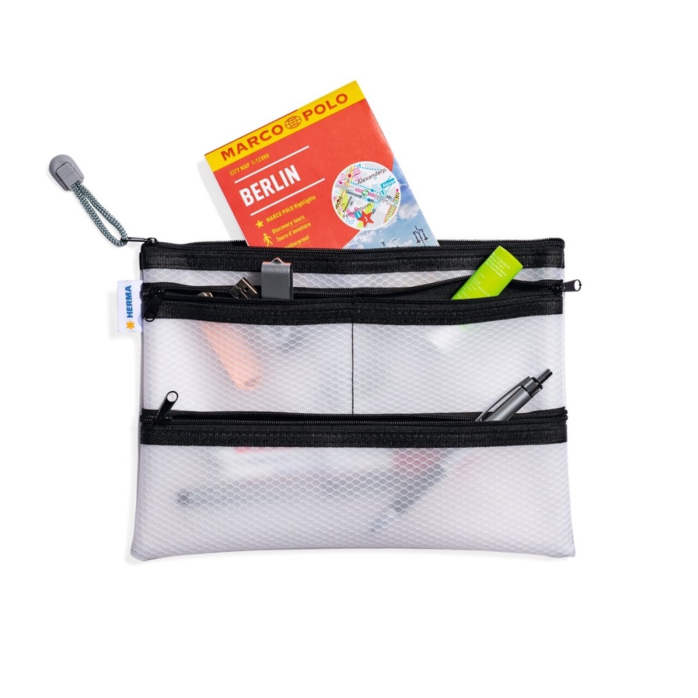 Fodral med fickor, UNIVERSAL MULTI BAG A5, 26 x 20 cm, Transparent / Svart