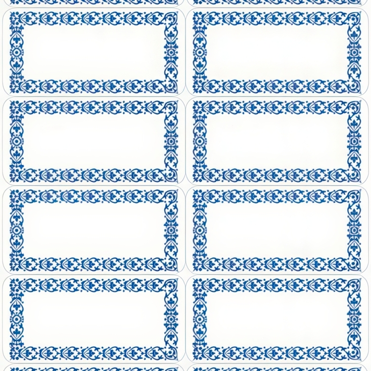 Frysetiketter, Små, 48 st, BLUE BORDER 3,7 x H 1,9 cm , Vit / Blå