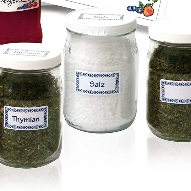 Frysetiketter, Små, 48 st, BLUE BORDER 3,7 x H 1,9 cm , Vit / Blå