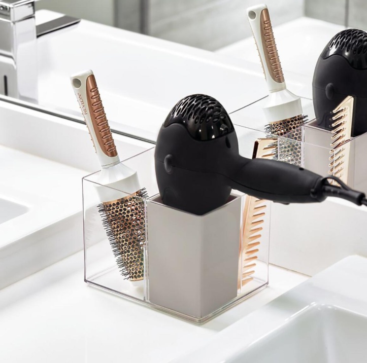 Förvaring av hårtork, THE HOME EDIT HAIR TOOL HOLDER, 13,3 x 17,1 x H 13,3 cm, Klar / Grå