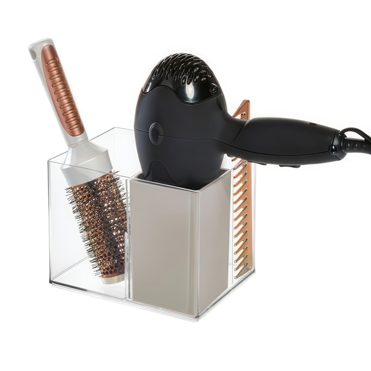 Förvaring av hårtork, THE HOME EDIT HAIR TOOL HOLDER, 13,3 x 17,1 x H 13,3 cm, Klar / Grå