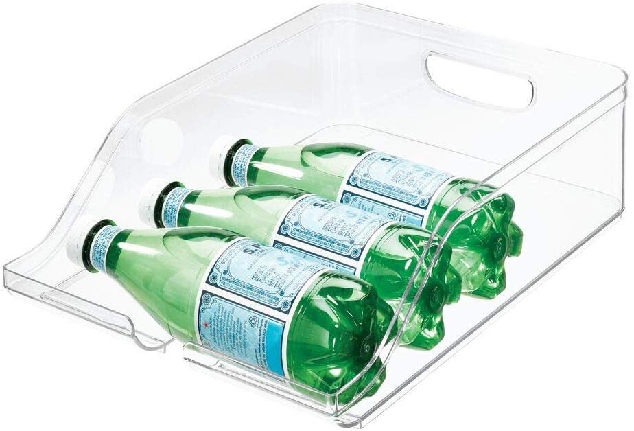 Förvaringsbricka för flaskor och burkar, RPET CRISP BEVERAGE BIN, 35,6 x 26,4 x H 9,5 cm, Transparent