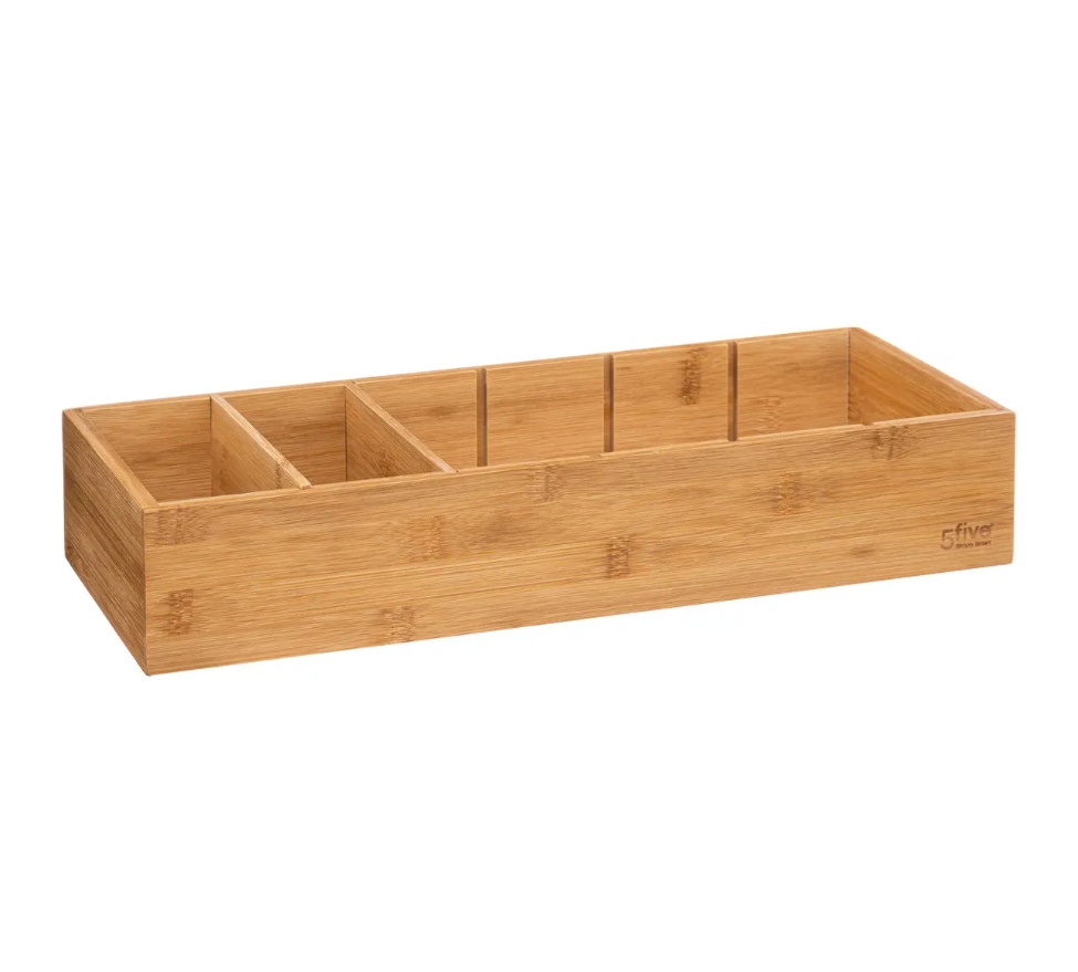 Förvaringsbricka i Bambu, Med 3 fack, TIDY SMART, 15 x 38 x H 7 cm, Natur