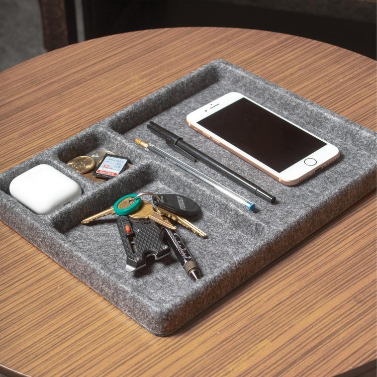 Förvaringsbricka med fack, FILT CATCH-ALL TRAY, 28,6 x 20 x H 2 cm, Grå