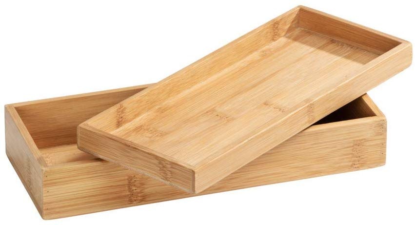 Förvaringsbrickor / Ask i Bambu, Stapelbara, 2 st, Medium, TERRA, 24 x 10 cm, Natur