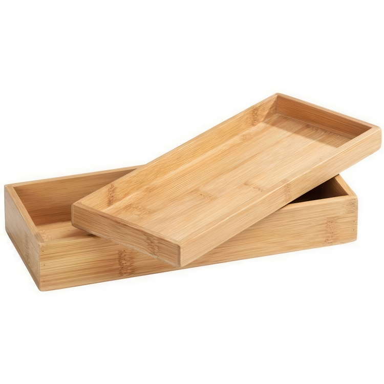 Förvaringsbrickor / Ask i Bambu, Stapelbara, 2 st, Medium, TERRA, 24 x 10 cm, Natur