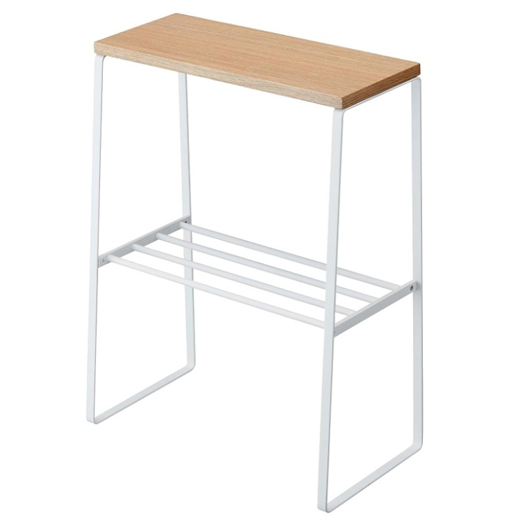 Förvaringshylla i metall och trä, TOSCA SIDE TABLE, 42 x 22 x H 56,5 cm, Yamazaki, Vit / Natur