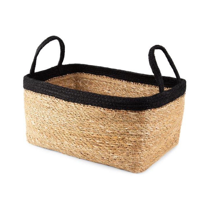 Förvaringskorg av Sjögräs och Jute, LARGE PANIER DE RANGEMENT, 34 x 23 x H 18 cm, Natur / Svart