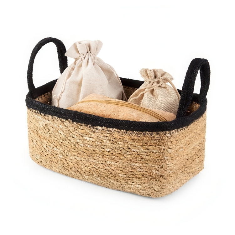Förvaringskorg av Sjögräs och Jute, SMALL PANIER DE RANGEMENT, 24 x 15 x H 12 cm, Natur / Svart