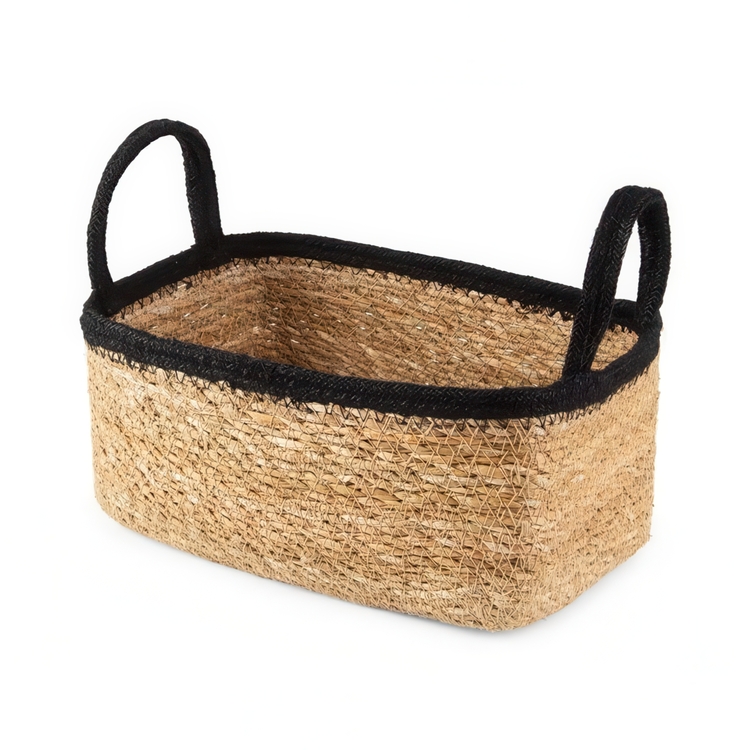 Förvaringskorg av Sjögräs och Jute, SMALL PANIER DE RANGEMENT, 24 x 15 x H 12 cm, Natur / Svart