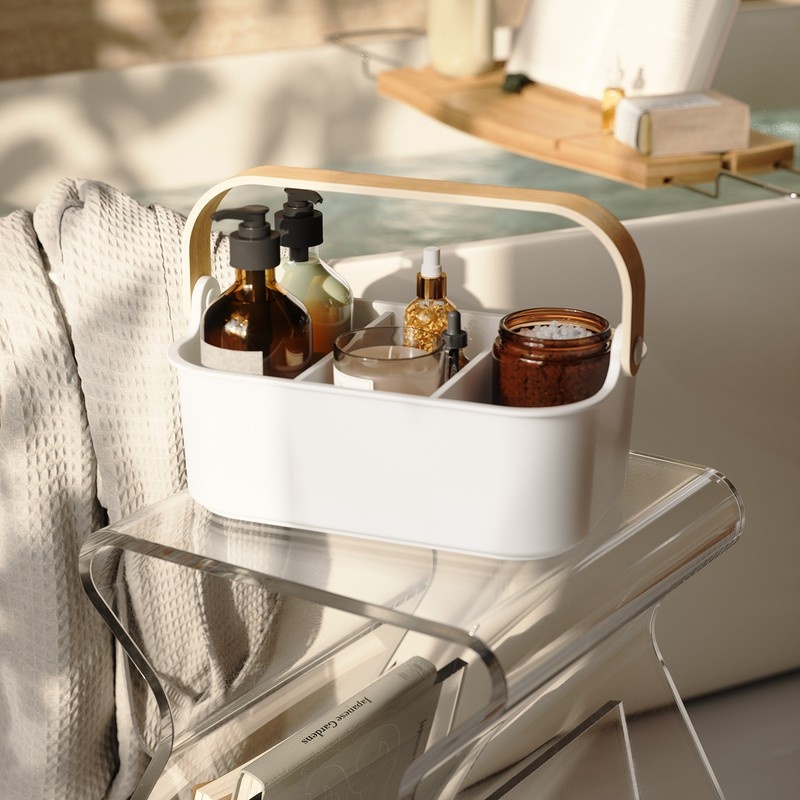 Förvaringskorg med 2 fack, UMBRA BELLWOOD BIN, 29x 17,5 x H 13 cm, Vit / Natur