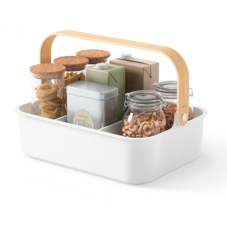 Förvaringskorg med 3 fack, UMBRA LARGE BELLWOOD BIN, 36 x 26 x H 13 cm, Vit / Natur