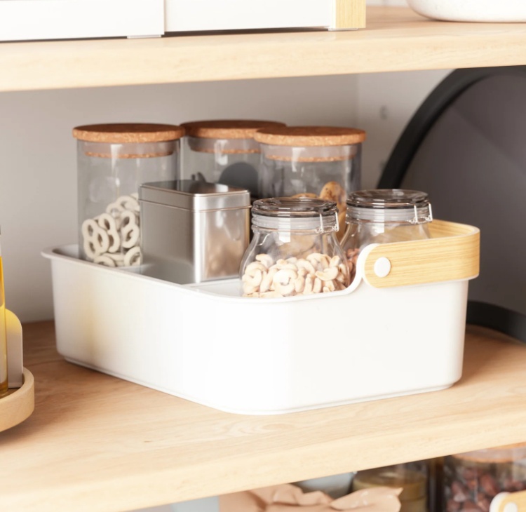 Förvaringskorg med 3 fack, UMBRA LARGE BELLWOOD BIN, 36 x 26 x H 13 cm, Vit / Natur