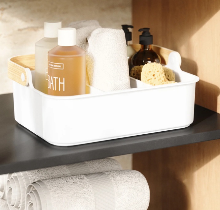 Förvaringskorg med 3 fack, UMBRA LARGE BELLWOOD BIN, 36 x 26 x H 13 cm, Vit / Natur