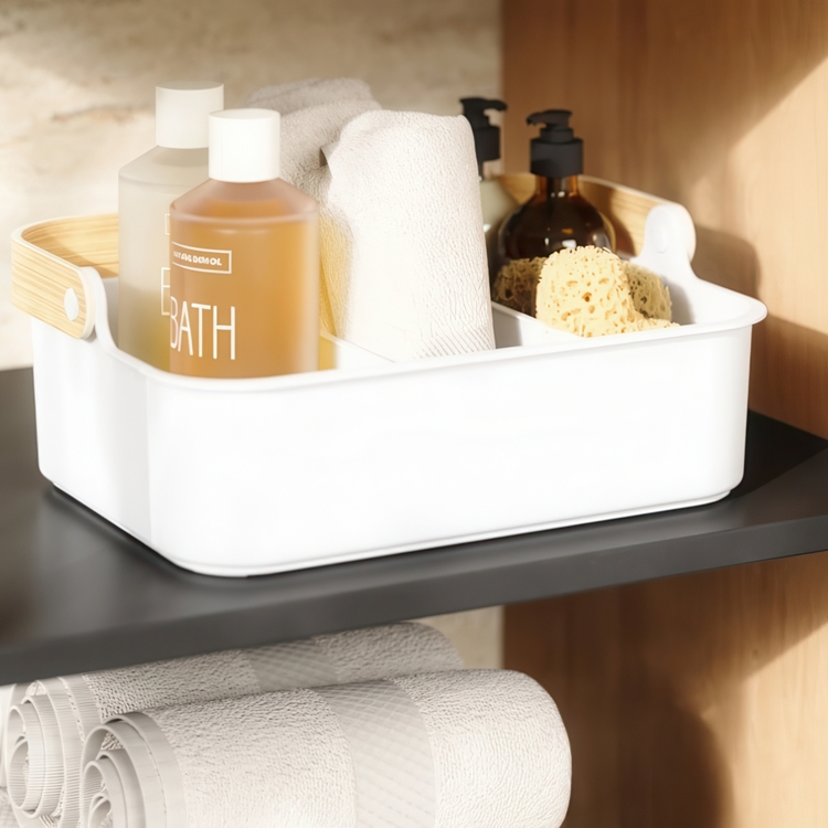 Förvaringskorg med 3 fack, UMBRA LARGE BELLWOOD BIN, 36 x 26 x H 13 cm, Vit / Natur