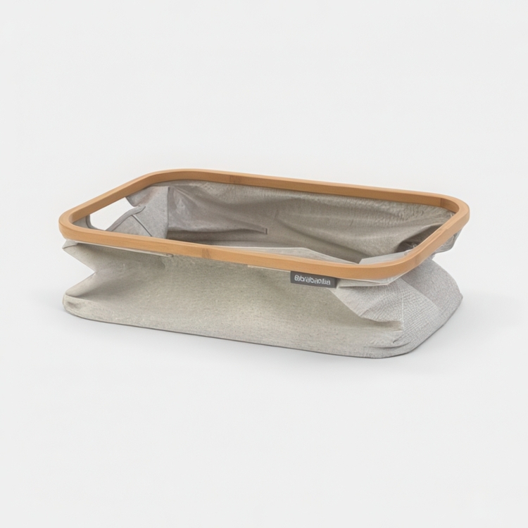 Förvaringskorg med bambukant, Hopfällbar, BRABANTIA, 36 x 54 x H 26,5 cm, Grå / Natur