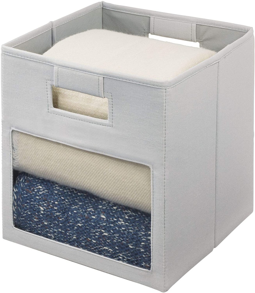 Förvaringskorg med fönster, EVIE CUBE, 27,5 x 27,5 x H 28 cm, Ljusgrå