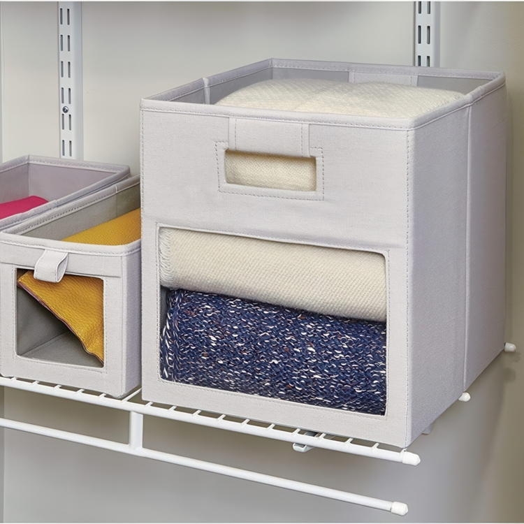 Förvaringskorg med fönster, EVIE CUBE, 27,5 x 27,5 x H 28 cm, Ljusgrå