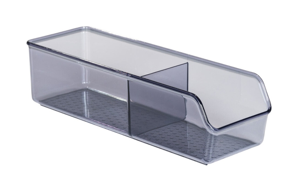 Förvaringslåda av återvunnen plast, långsmal, SAN DIEGO, 27,5 x 9 x H 7,2 cm, Transparent grå