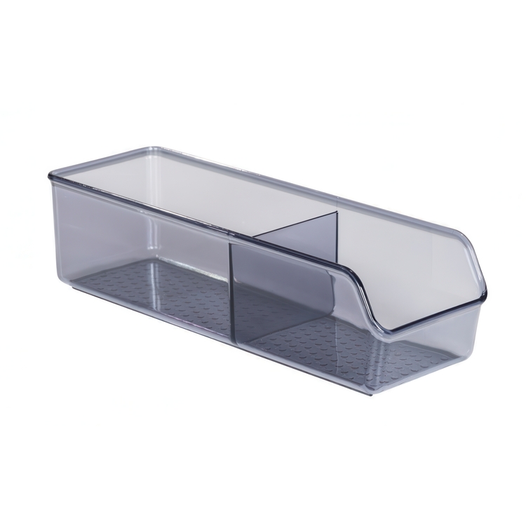 Förvaringslåda av återvunnen plast, långsmal, SAN DIEGO, 27,5 x 9 x H 7,2 cm, Transparent grå