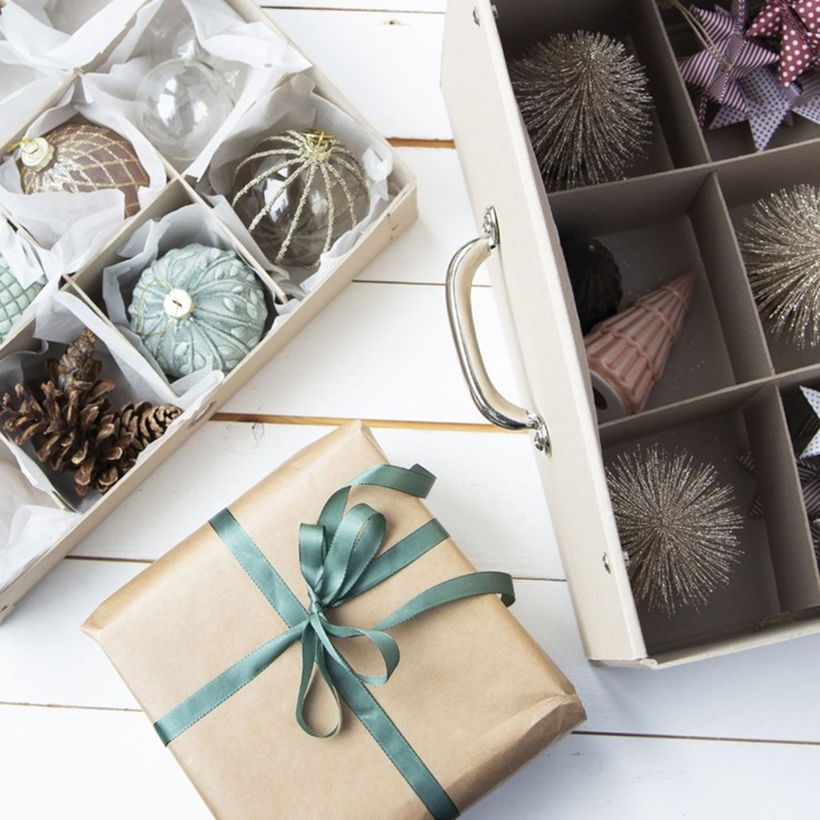 Förvaringslåda för Sortering, 32 fack, ORNAMENT BOX, 50 x 37 x H 27,5 cm, Nature