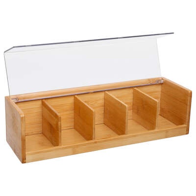 Förvaringslåda för Sortering, Avlång, BAMBOO TEA BOX, 5 fack, 36 x 11 x H 9,5 cm, Natur / Klar