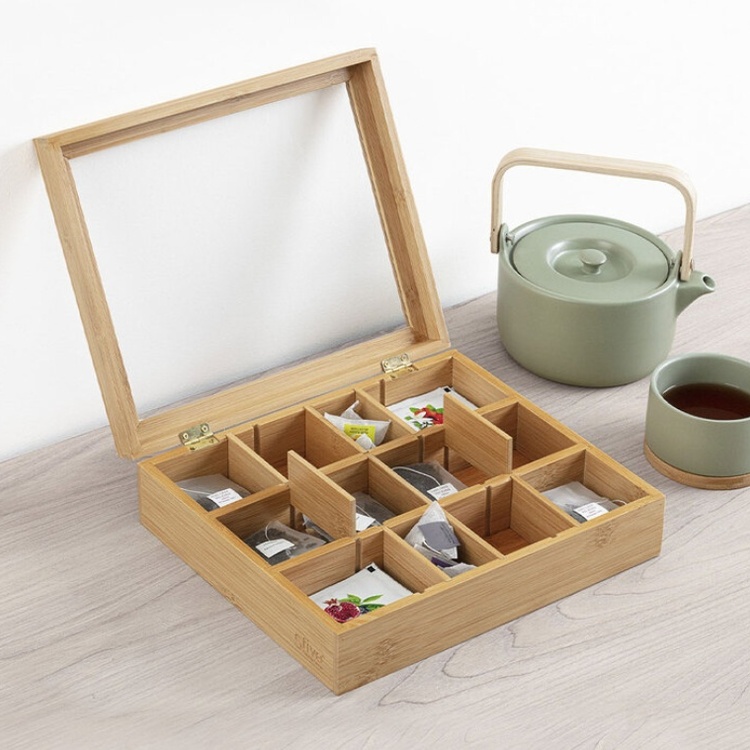 Förvaringslåda för Sortering, LARGE BAMBOO TEA BOX, 28 x 23 x H 7 cm, Natur
