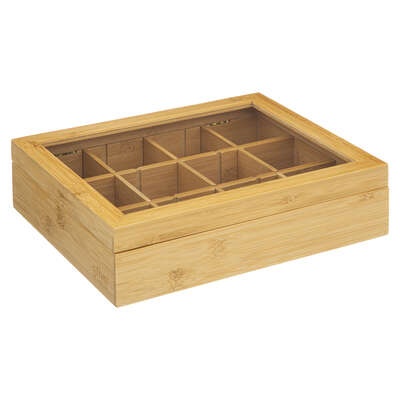 Förvaringslåda för Sortering, LARGE BAMBOO TEA BOX, 28 x 23 x H 7 cm, Natur