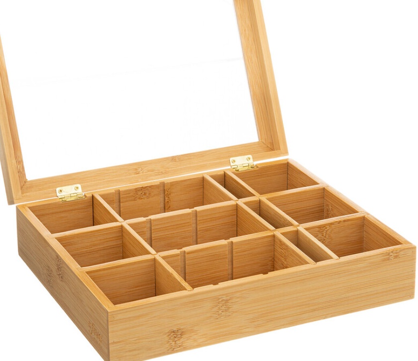 Förvaringslåda för Sortering, LARGE BAMBOO TEA BOX, 28 x 23 x H 7 cm, Natur