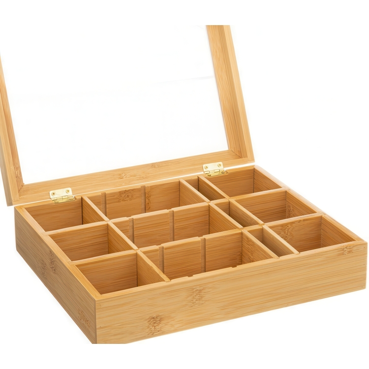 Förvaringslåda för Sortering, LARGE BAMBOO TEA BOX, 28 x 23 x H 7 cm, Natur