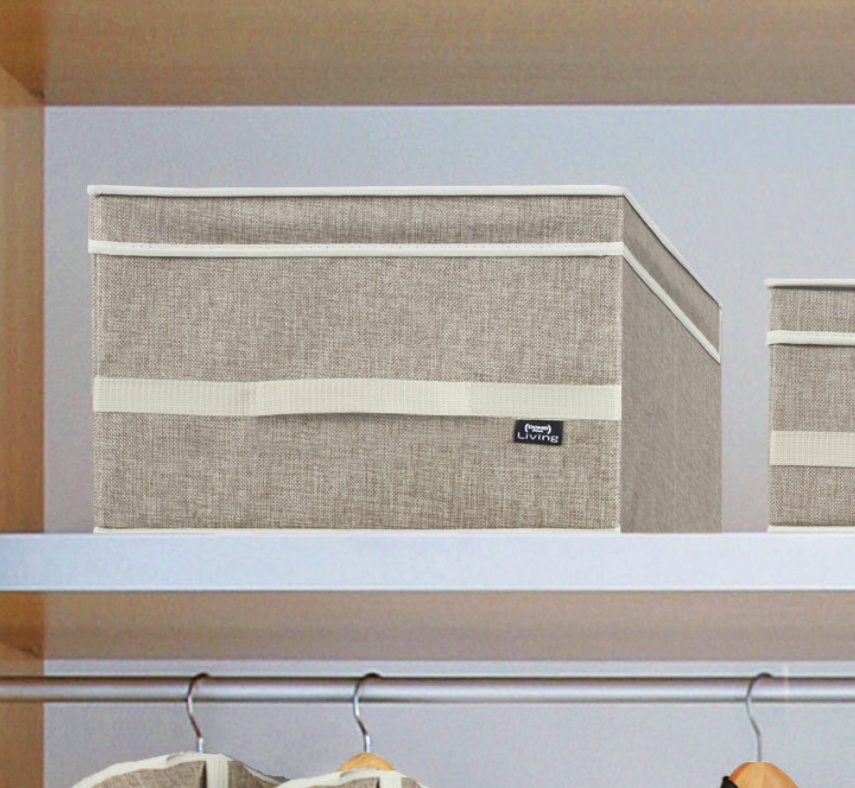 Förvaringslåda i tyg, med lock, MAISON LARGE, 50 x 38 x H 24 cm, Sand