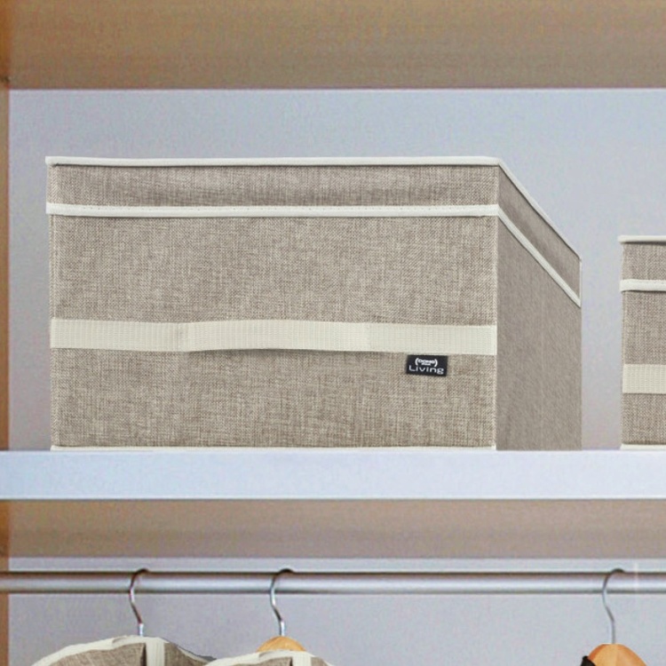 Förvaringslåda i tyg, med lock, MAISON LARGE, 50 x 38 x H 24 cm, Sand