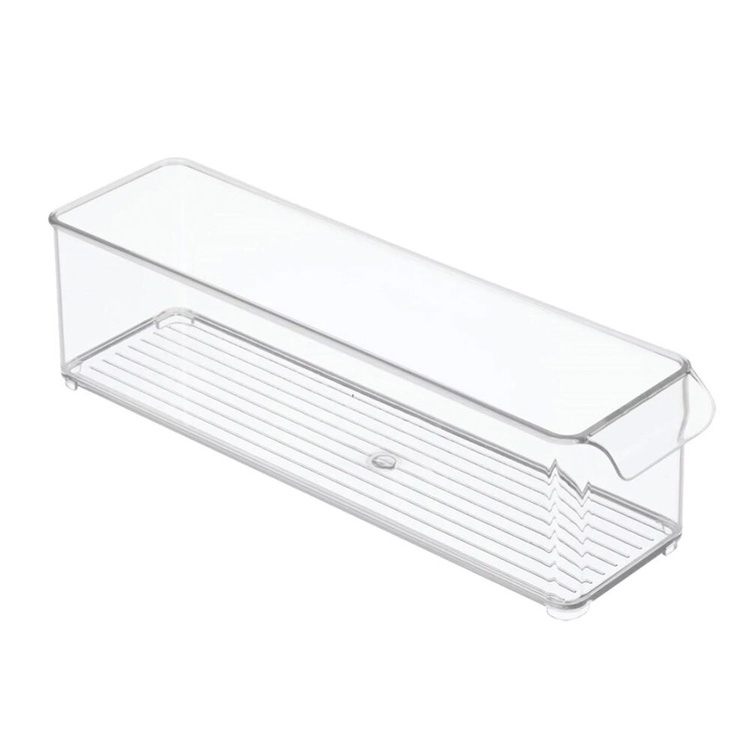 Förvaringslåda med handtag, Långsmal, Stapelbar, PULLZ BINZ, 10 x 37 x H 10 cm , Transparent
