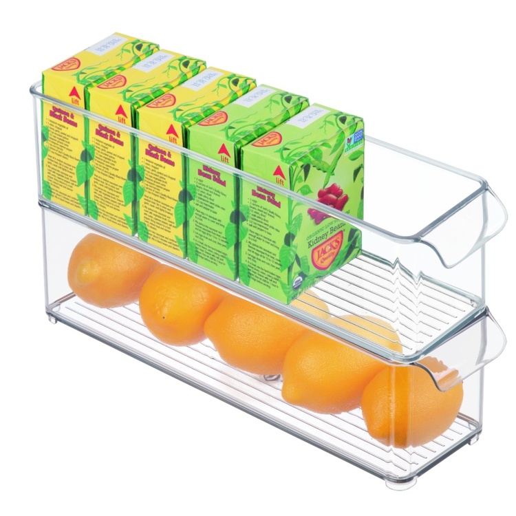 Förvaringslåda med handtag, Långsmal, Stapelbar, PULLZ BINZ, 10 x 37 x H 10 cm , Transparent