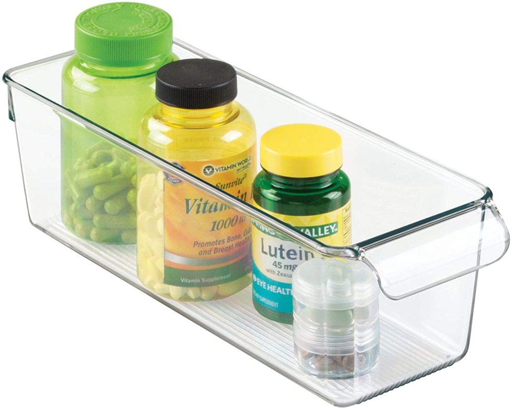 Förvaringslåda med handtag, Smal, PULLZ SMALL ORGANISER, 29,2 x 10,2 x H 9 cm, Transparent