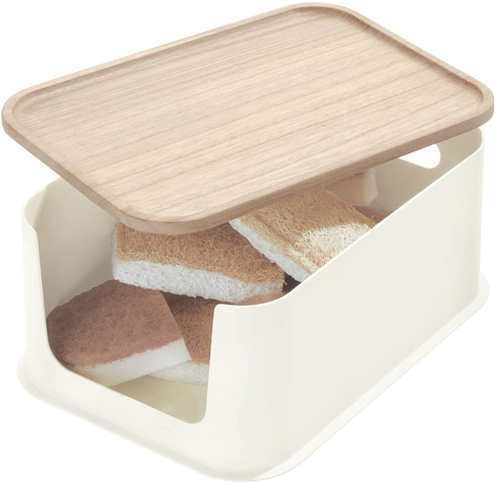 Förvaringslåda med trälock, ECO OPEN FRONT, 21,5 x 30,5 x H 14 cm, Offwhite / Natur