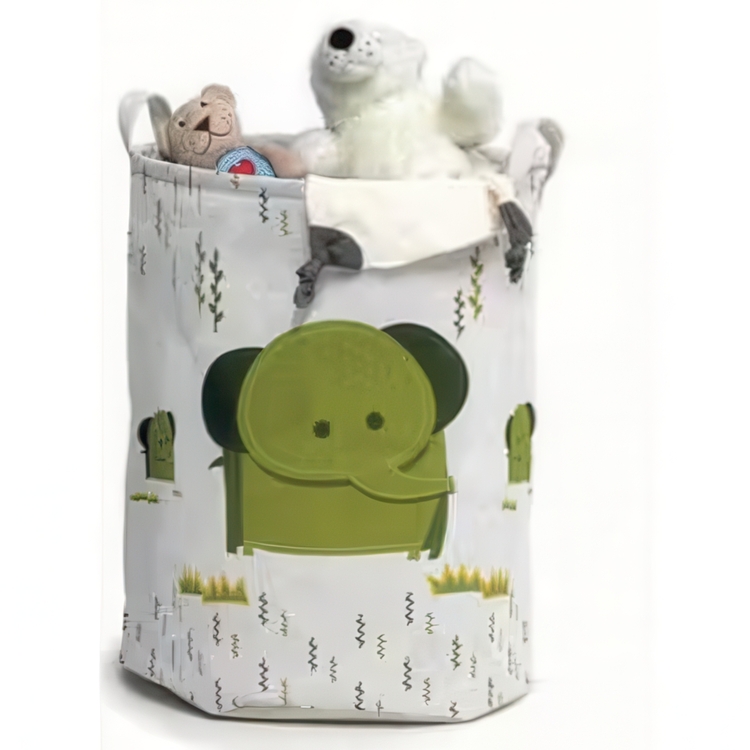Förvaringssäck i tyg, ELEPHANT TOY BASKET, Ø 35 x H 45 cm, Vit/Grön