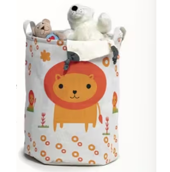 Förvaringssäck i tyg, LION TOY BASKET, Ø 35 x H 45 cm, Vit / Orange