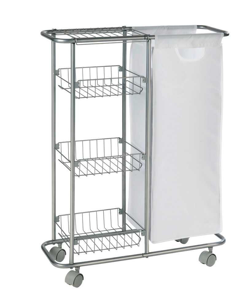 Förvaringsvagn med tvättsäck, COLLECTION TROLLEY, 58 x 20 x H 80 cm, Silvergrå