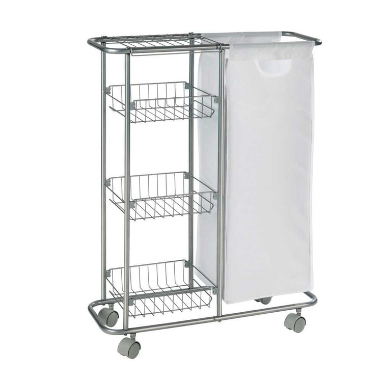 Förvaringsvagn med tvättsäck, COLLECTION TROLLEY, 58 x 20 x H 80 cm, Silvergrå