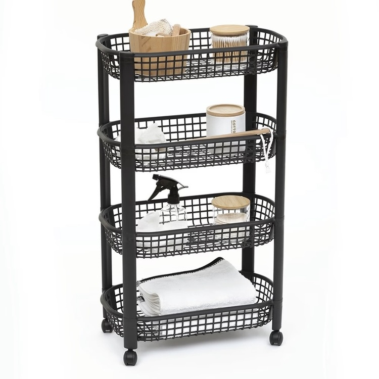 Förvaringsvagn, 4 TIERS BASKETS TROLLEY, 46,5 x 25,5 x H 79 cm, Svart