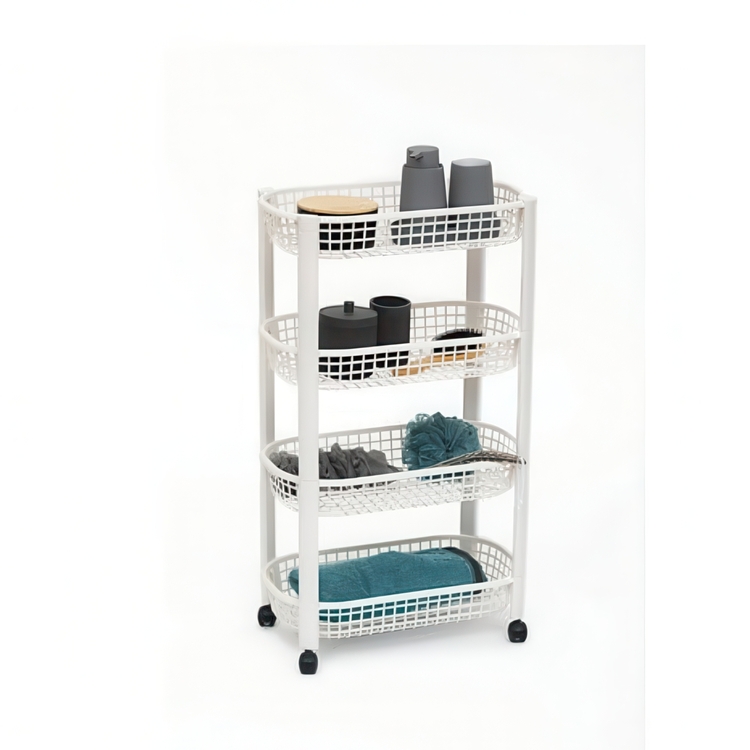 Förvaringsvagn, 4 TIERS BASKETS TROLLEY, 46,5 x 25,5 x H 79 cm, Vit