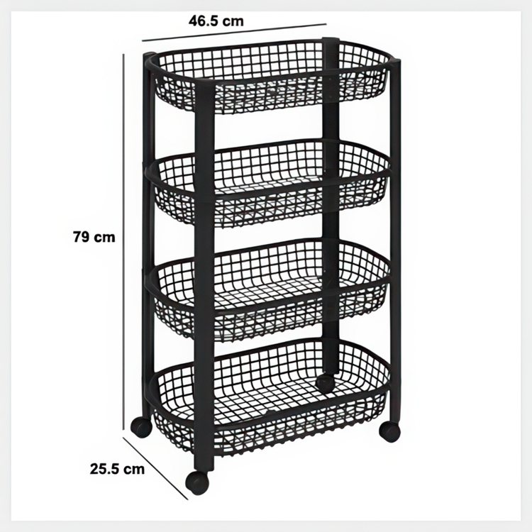 Förvaringsvagn, 4 TIERS BASKETS TROLLEY, 46,5 x 25,5 x H 79 cm