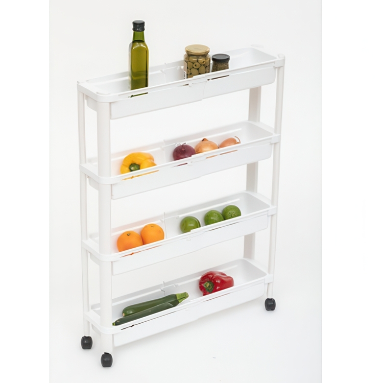 Förvaringsvagn, 4 TIERS EXTEND TROLLEY, 37,5~60 x 15 x H 78,5 cm, Vit