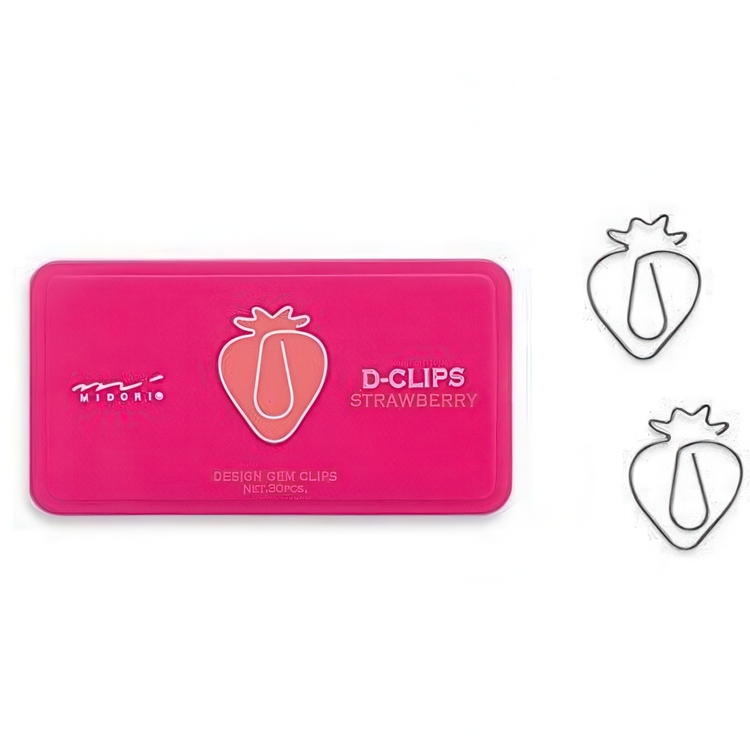 Gem, jordgubbar, 30 st, D-CLIPS STRAWBERRY, Midori, Rosa / silver