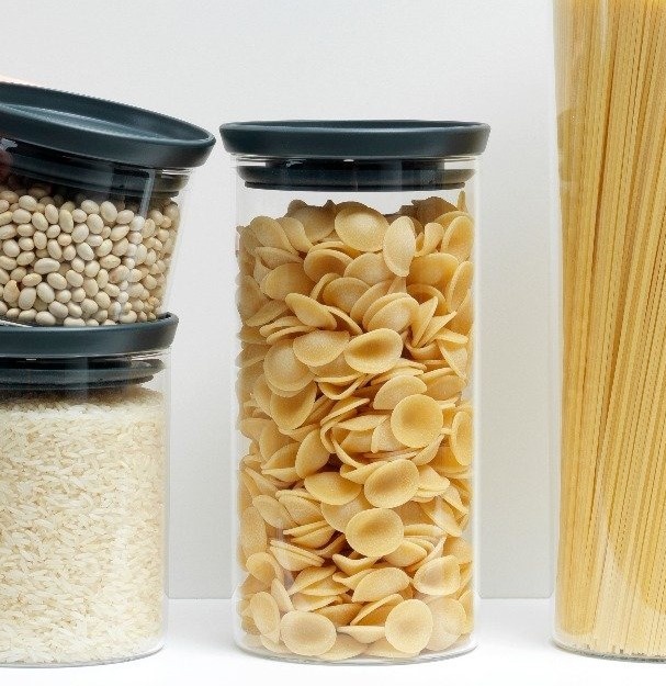 Glasburk 1,1L, STACKABLE LARGE JAR, Ø 10,4 x H 19 cm, Brabantia, Klar / Mörkgrå
