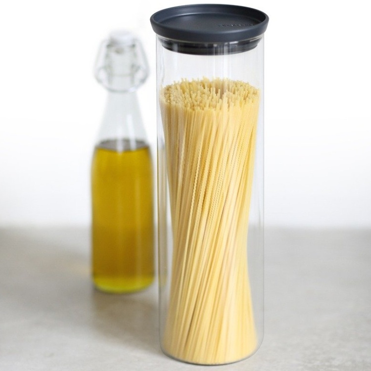 Glasburk 1,9L, STACKABLE XL JAR, Ø 10,4 x H 32 cm, Brabantia, Klar / Mörkgrå