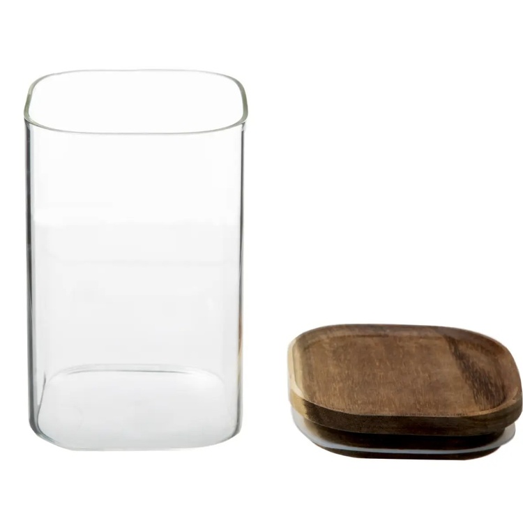 Glasburk för torrvaror, 1 L, HERMET ACACIA SMALL, Klar / Brun